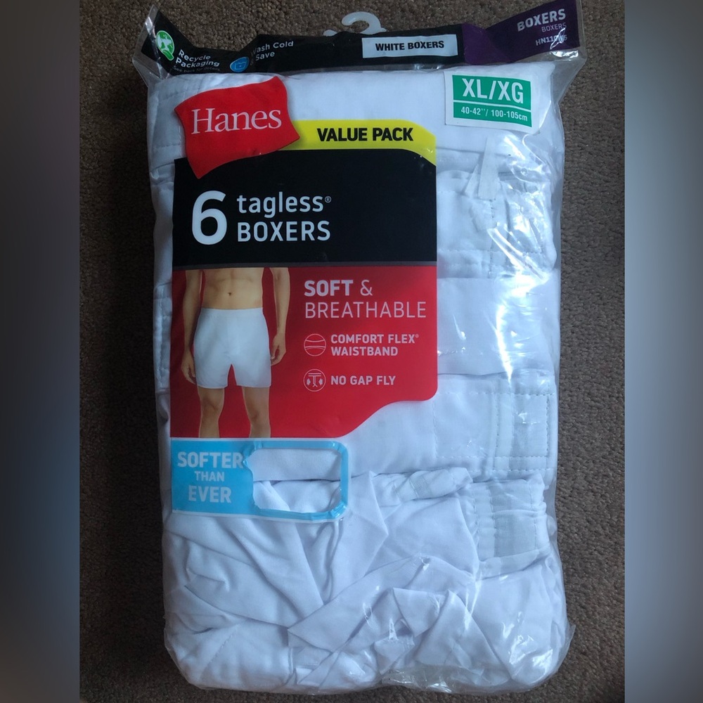Hanes White Tagless Boxer Briefs - 6 Pack